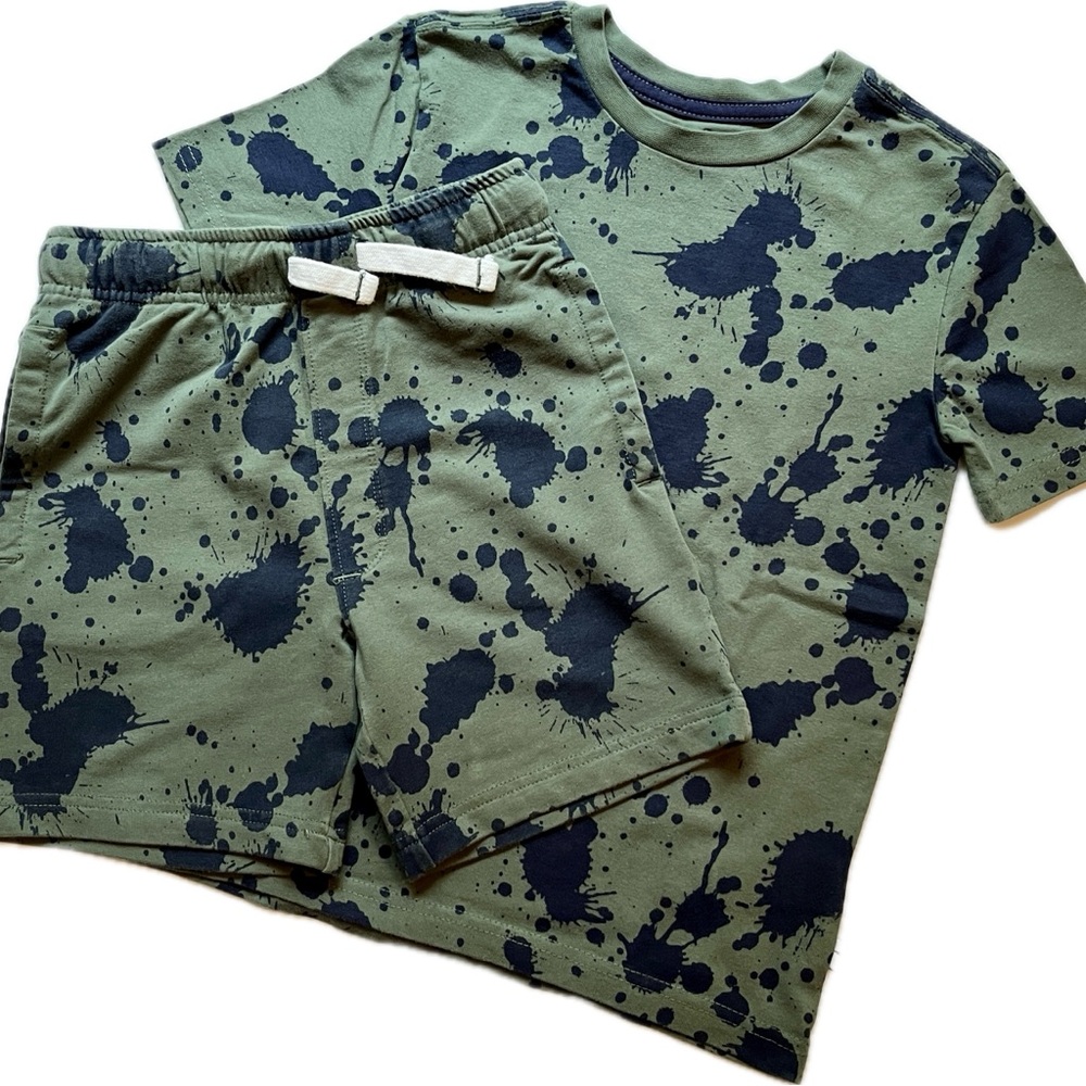 Tommy Bahama Olive Green Navy Blue Short Tee Soft Preppy Tie Dye Set Boys 5 (S)